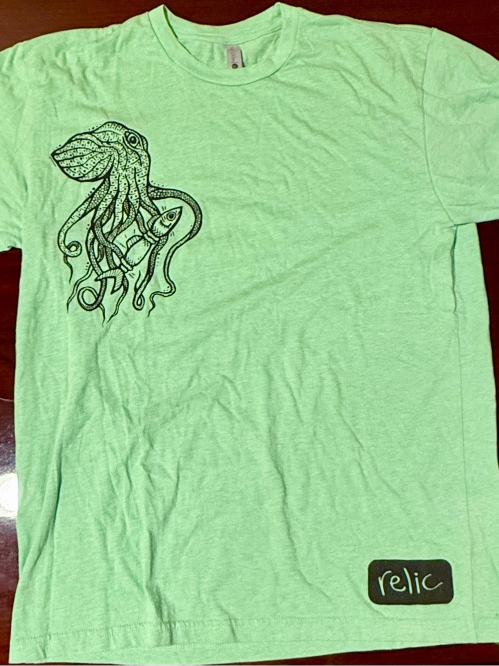 Next Level Squid & Fish Graphic T-Shirt Neon Lime Green Relic L